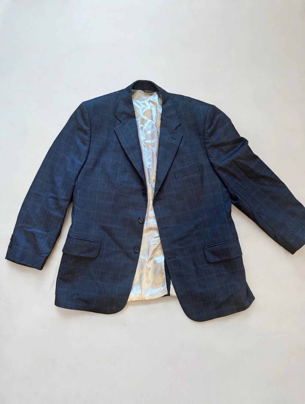 Harold Powell Men's Navy Plaid Blazer Sport Coat 44R Made in Chile